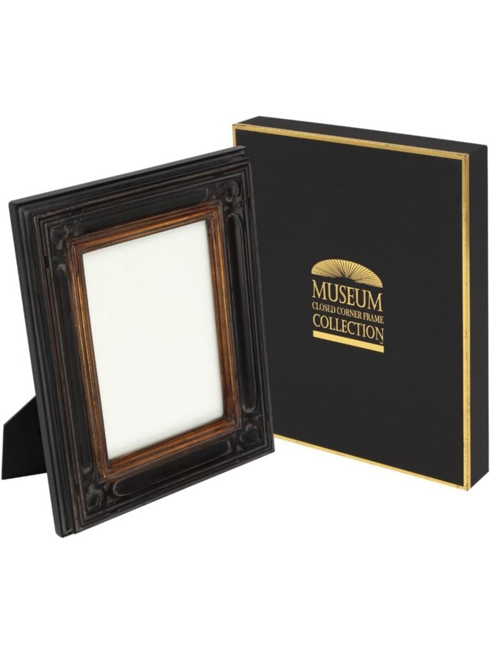 Gothic Black & Gold 5x7 Picture Frame - Antique Style Solid Wood Easel Stand